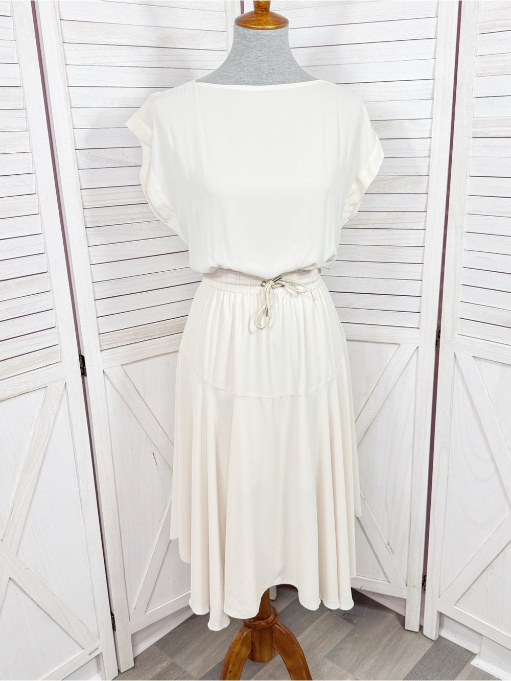 ATM Anthony Thomas Melillo Short Sleeve Blouson Handkerchief Dress Cream XS